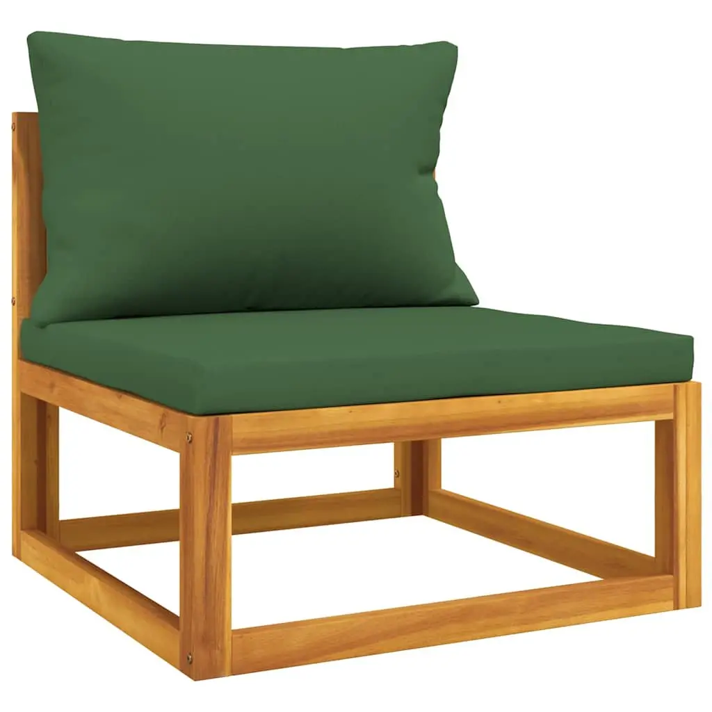 Outdoor Sectional Middle Sofa Green Cushions Acacia Wood Garden Lounge Seating
