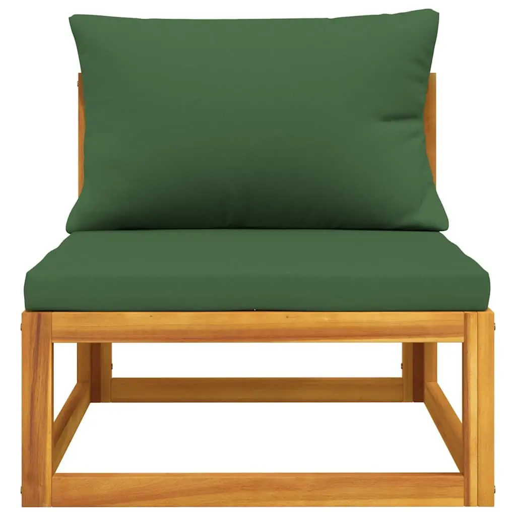 Outdoor Sectional Middle Sofa Green Cushions Acacia Wood Garden Lounge Seating