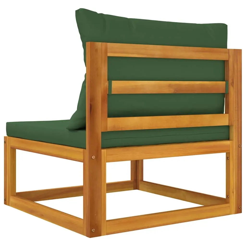 Outdoor Sectional Middle Sofa Green Cushions Acacia Wood Garden Lounge Seating