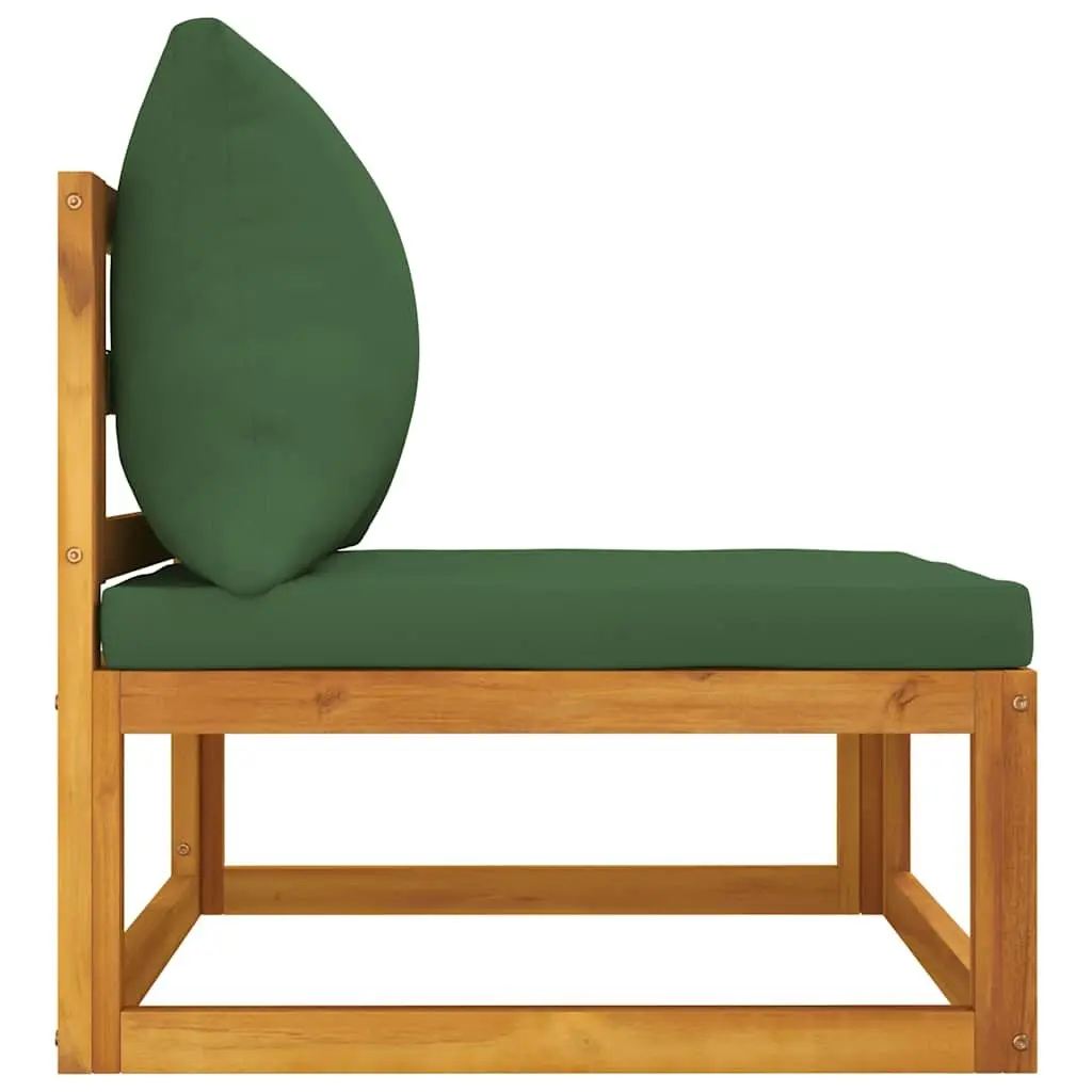 Outdoor Sectional Middle Sofa Green Cushions Acacia Wood Garden Lounge Seating
