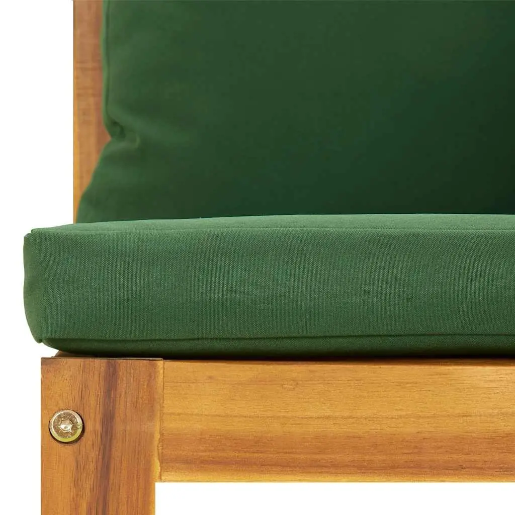 Outdoor Sectional Middle Sofa Green Cushions Acacia Wood Garden Lounge Seating