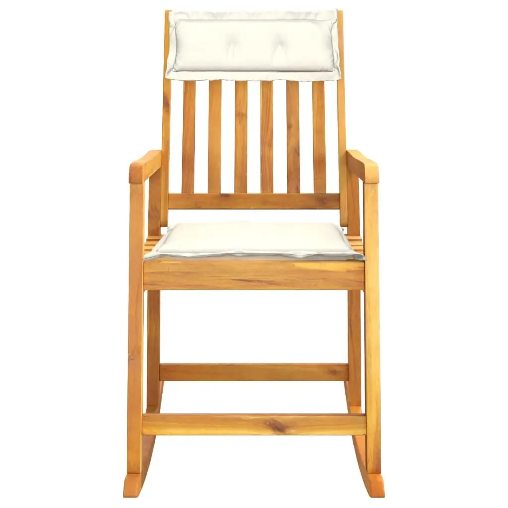 Rocking Chair Solid Acacia Wood with Cushions Indoor Outdoor Relaxation Seating