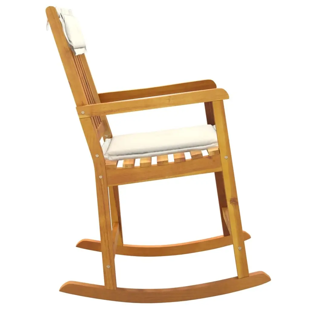 Rocking Chair Solid Acacia Wood with Cushions Indoor Outdoor Relaxation Seating