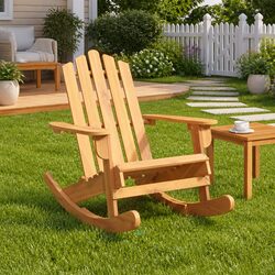 Comfortable Brown Adirondack Rocking Chair for Outdoor Use