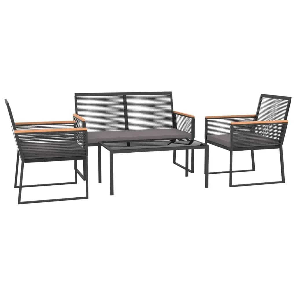 Garden Lounge Set 4 Piece Outdoor Furniture Black Steel Frame Padded Cushions