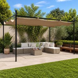 Value-Driven Taupe Pergola with Adjustable Roof