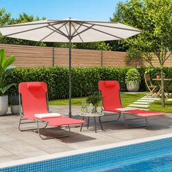 Sun Loungers Folding 2 pcs Red Outdoor Garden Seating Adjustable Backrest Chair