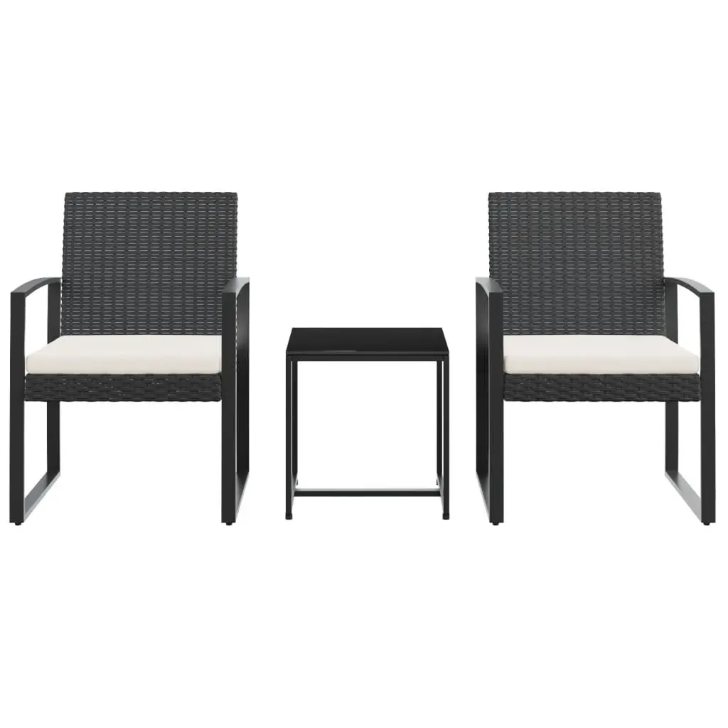 Garden Dining Set 3 Piece Outdoor Furniture Black PP Rattan with Cushions