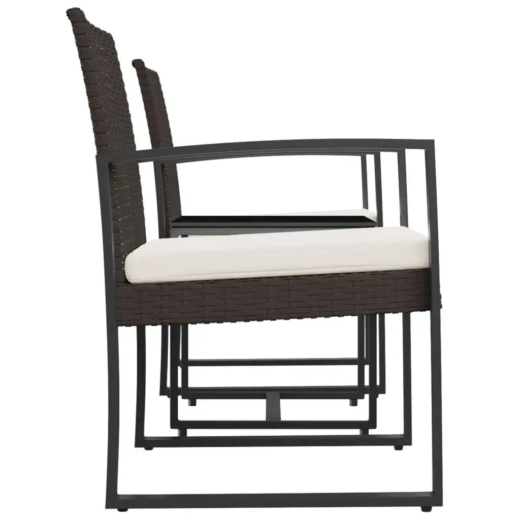 Garden Dining Set 3 Piece Outdoor Furniture Brown Rattan with Cushions