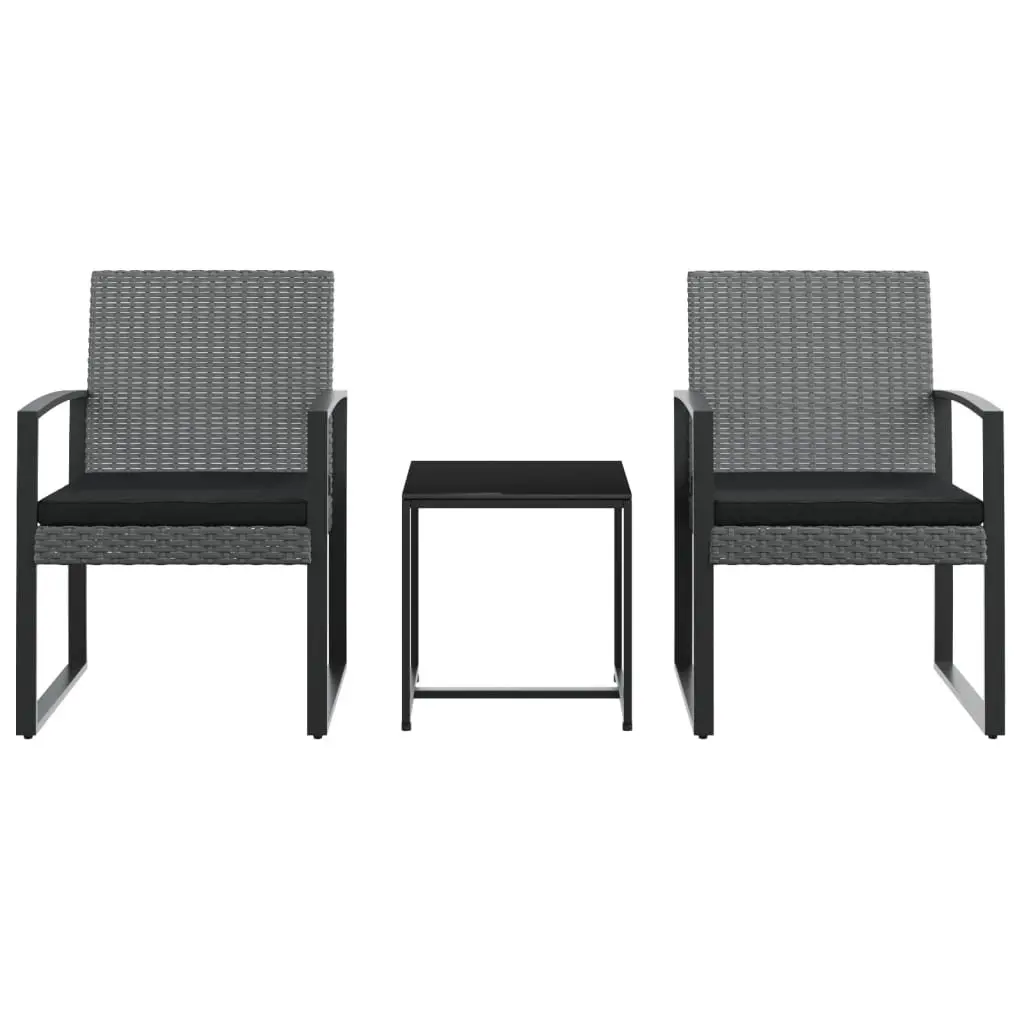 Outdoor Furniture 3 Piece Garden Dining Set Rattan Cushions Grey Chairs Table