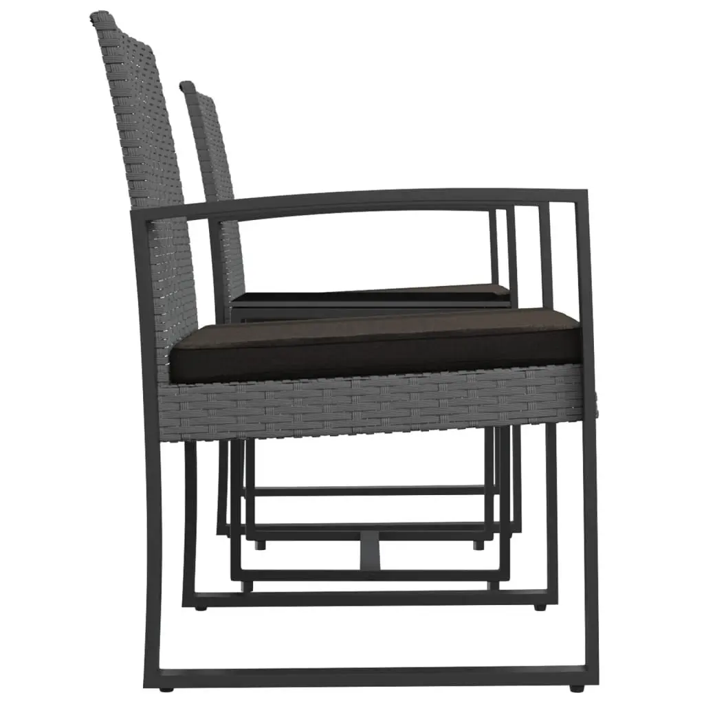 Outdoor Furniture 3 Piece Garden Dining Set Rattan Cushions Grey Chairs Table