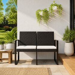 Comfortable Black 2-Seater Garden Bench with Cushions