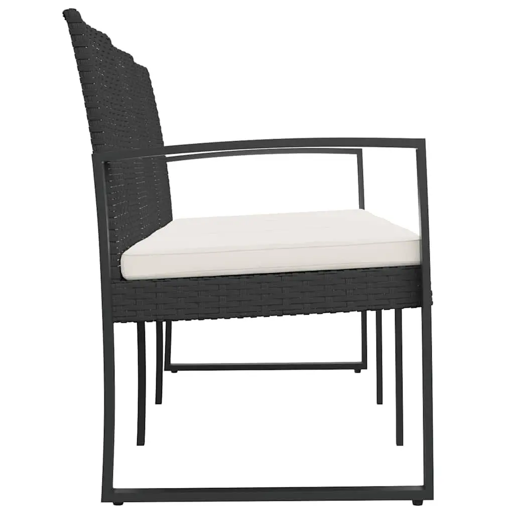 3-Seater Garden Bench Outdoor Seating Black with Cushions