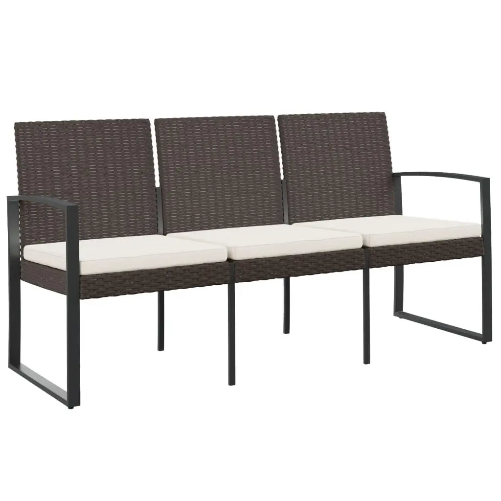 3-Seater Garden Bench Outdoor Seating with Cushions Brown