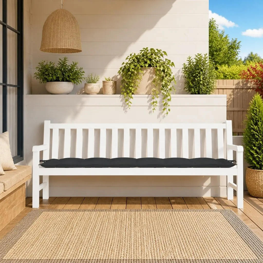 Garden Bench Cushion Outdoor Seating Pad 200x50x7cm Black Water-Resistant