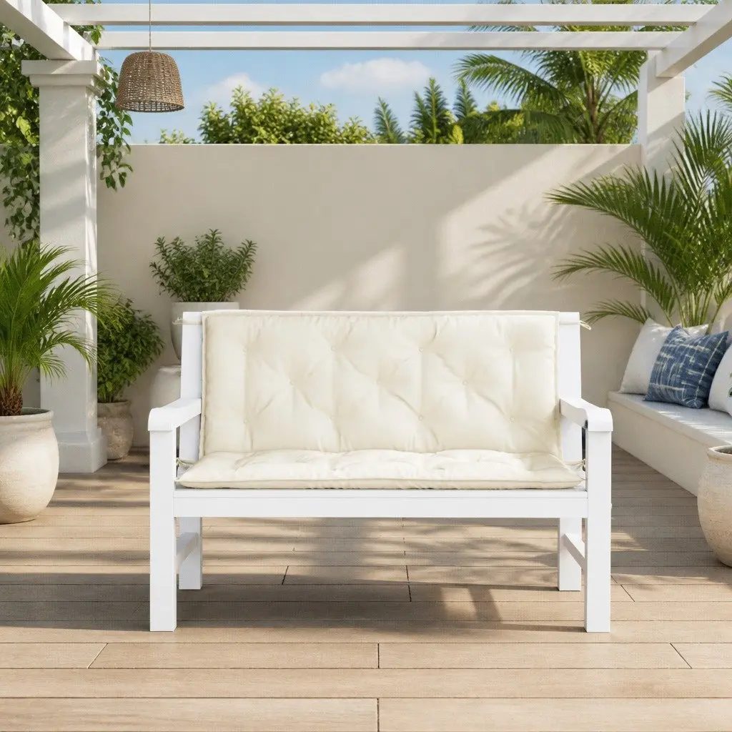 Garden Bench Cushions Outdoor Seating Pad 120 x 50 x 7 cm Cream 2 Pack