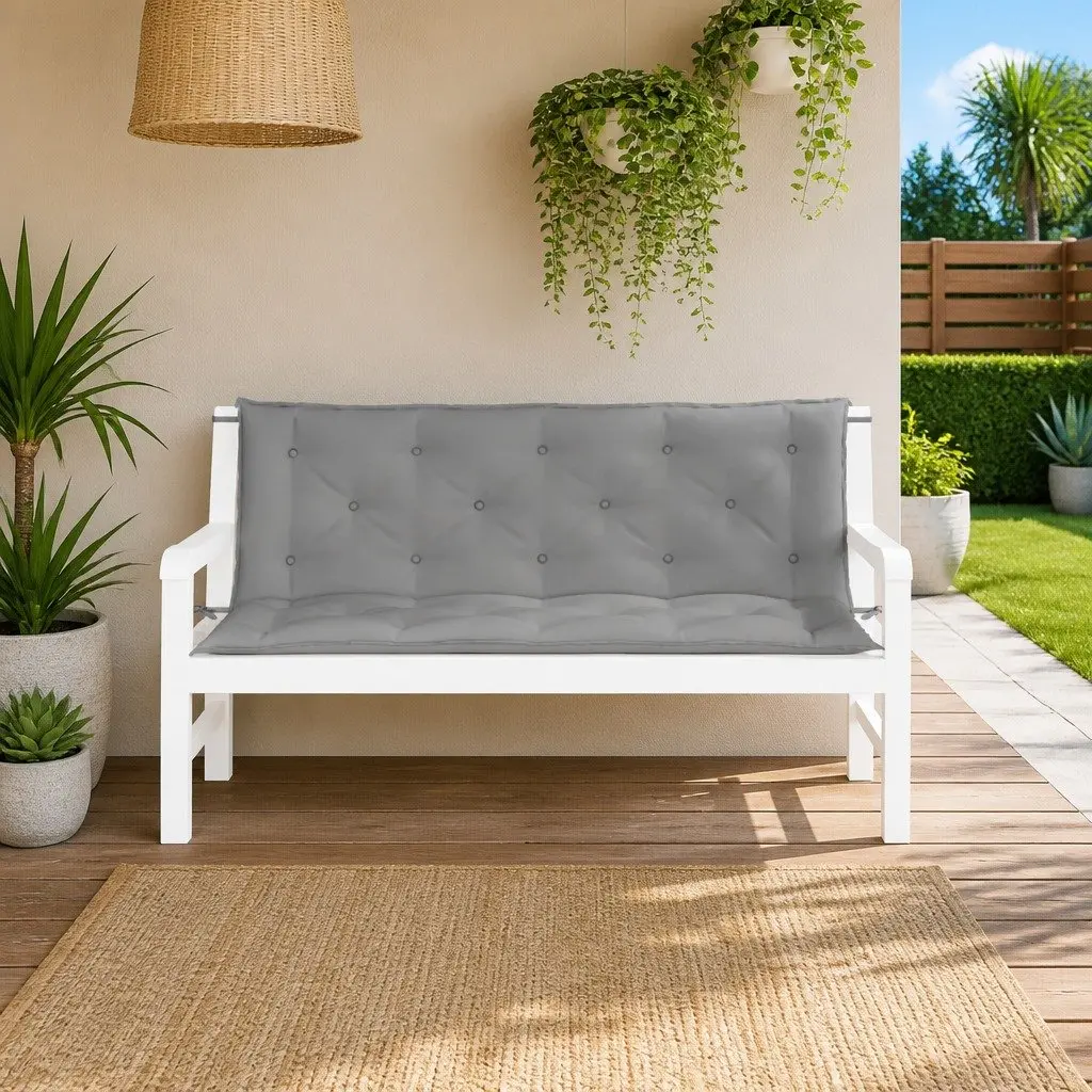 Garden Bench Cushion Outdoor Seat Pad 150x50cm Grey Water-Resistant Oxford 2 Piece