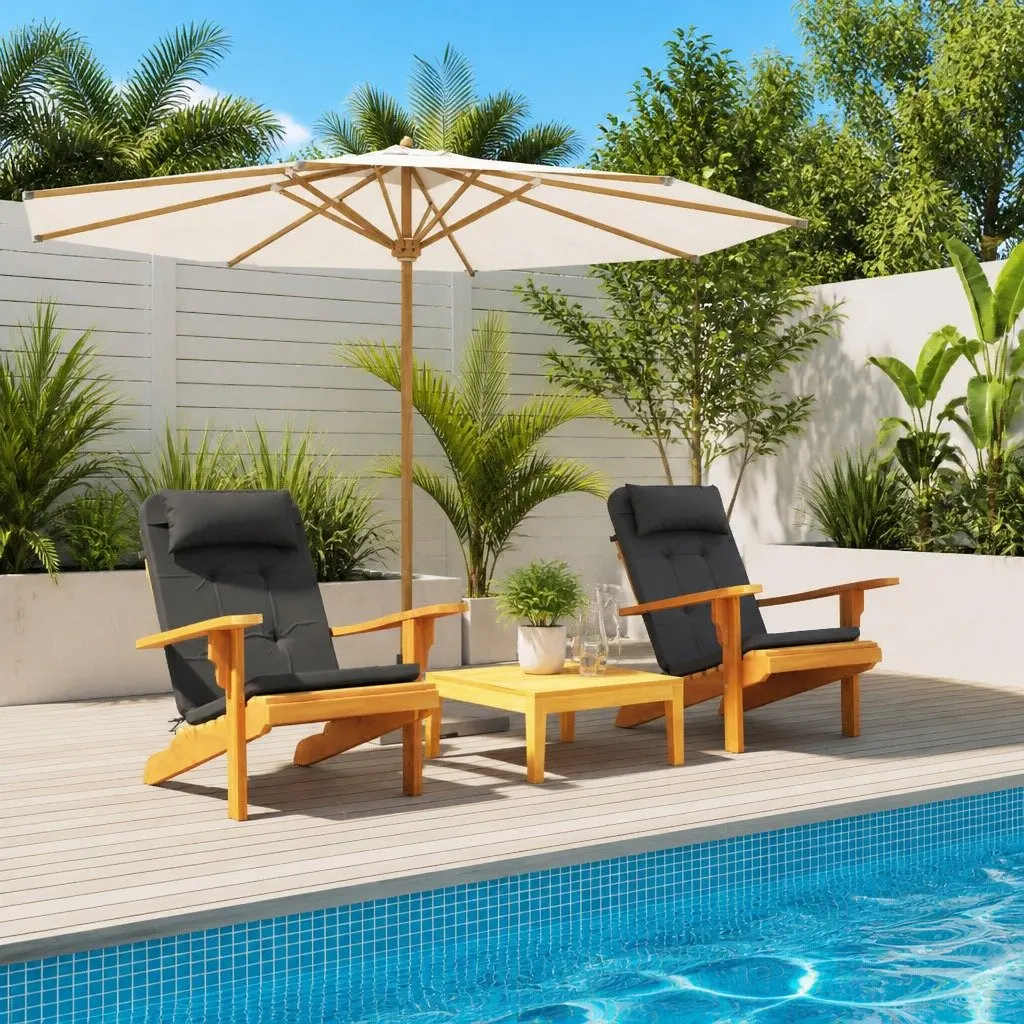 Adirondack Chair Cushions Outdoor Use 2 Pieces Black Oxford Fabric