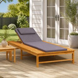 Sun Lounger with Cushion Pillow Solid Acacia Wood Adjustable Backrest Garden