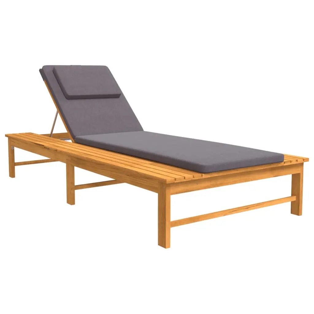 Garden Sun Lounger Adjustable Backrest Solid Acacia Wood Dark Grey Cushion Pillow