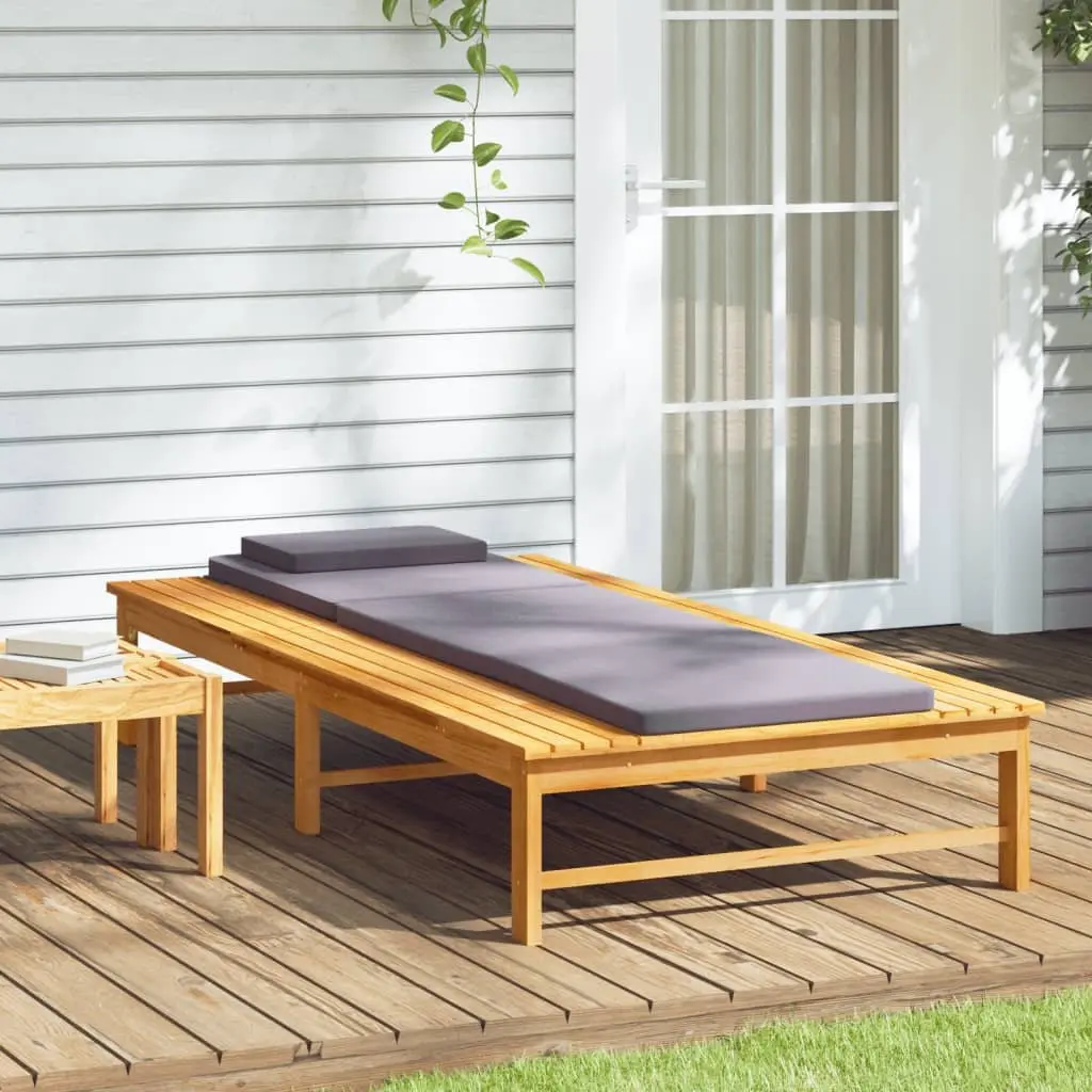 Garden Sun Lounger Adjustable Backrest Solid Acacia Wood Dark Grey Cushion Pillow