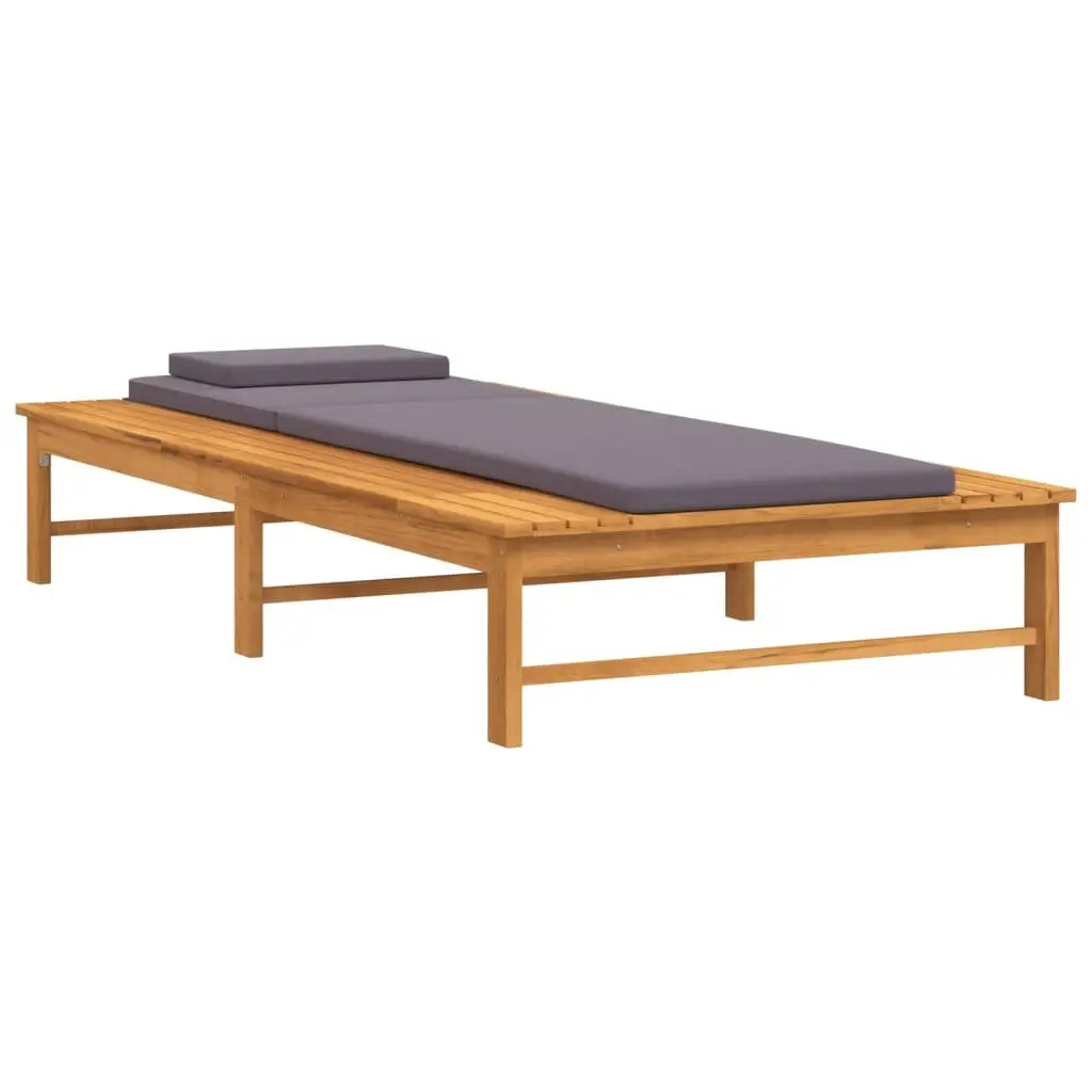 Garden Sun Lounger Adjustable Backrest Solid Acacia Wood Dark Grey Cushion Pillow