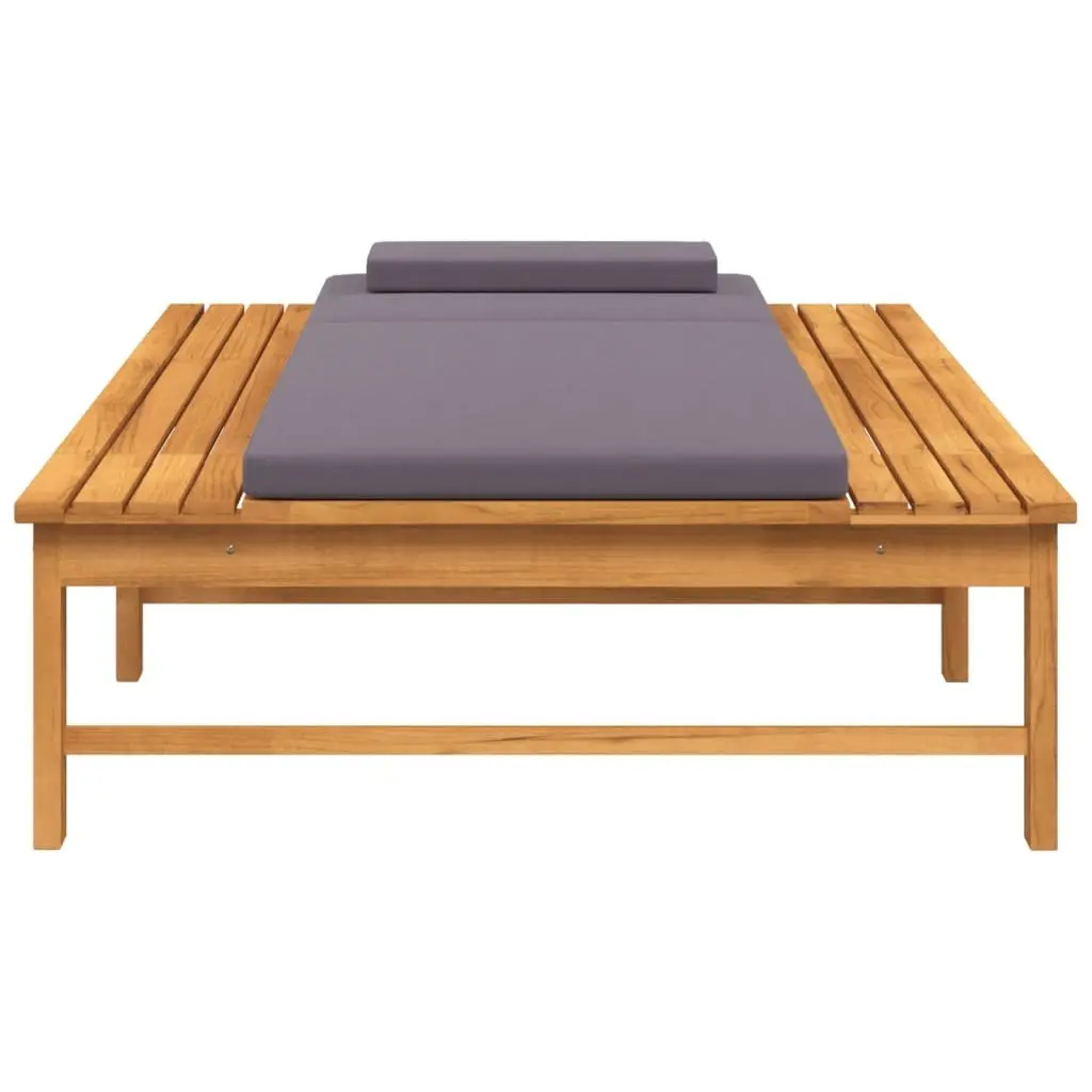 Garden Sun Lounger Adjustable Backrest Solid Acacia Wood Dark Grey Cushion Pillow