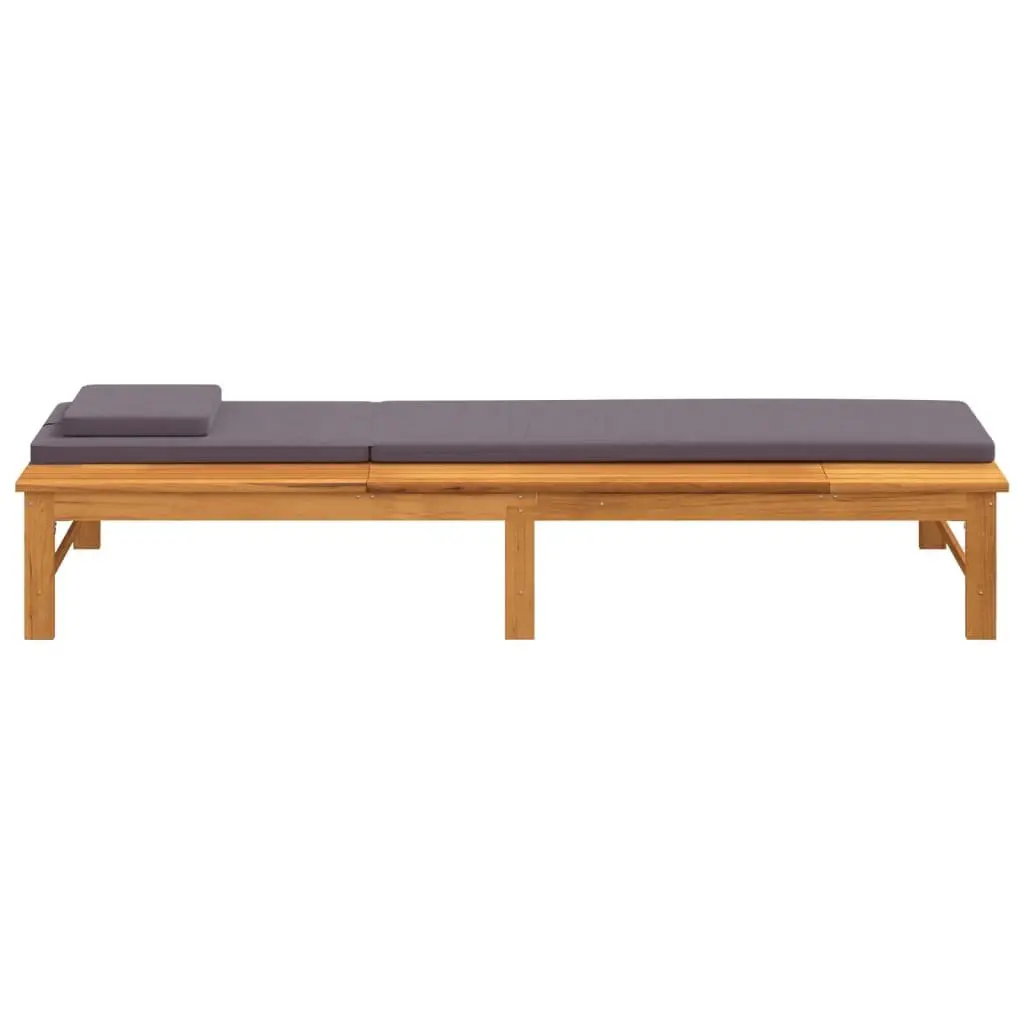 Garden Sun Lounger Adjustable Backrest Solid Acacia Wood Dark Grey Cushion Pillow