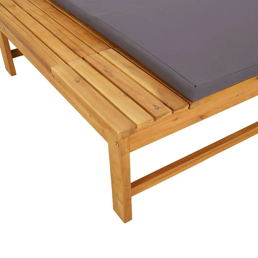 Garden Sun Lounger Adjustable Backrest Solid Acacia Wood Dark Grey Cushion Pillow
