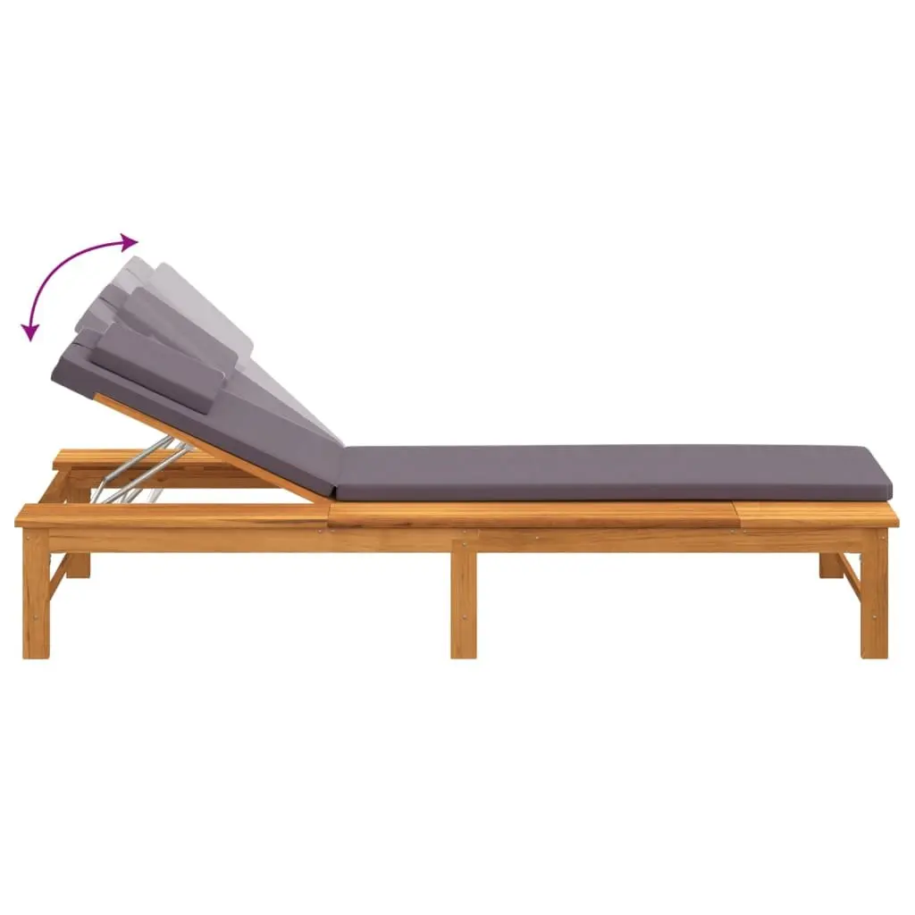 Garden Sun Lounger Adjustable Backrest Solid Acacia Wood Dark Grey Cushion Pillow