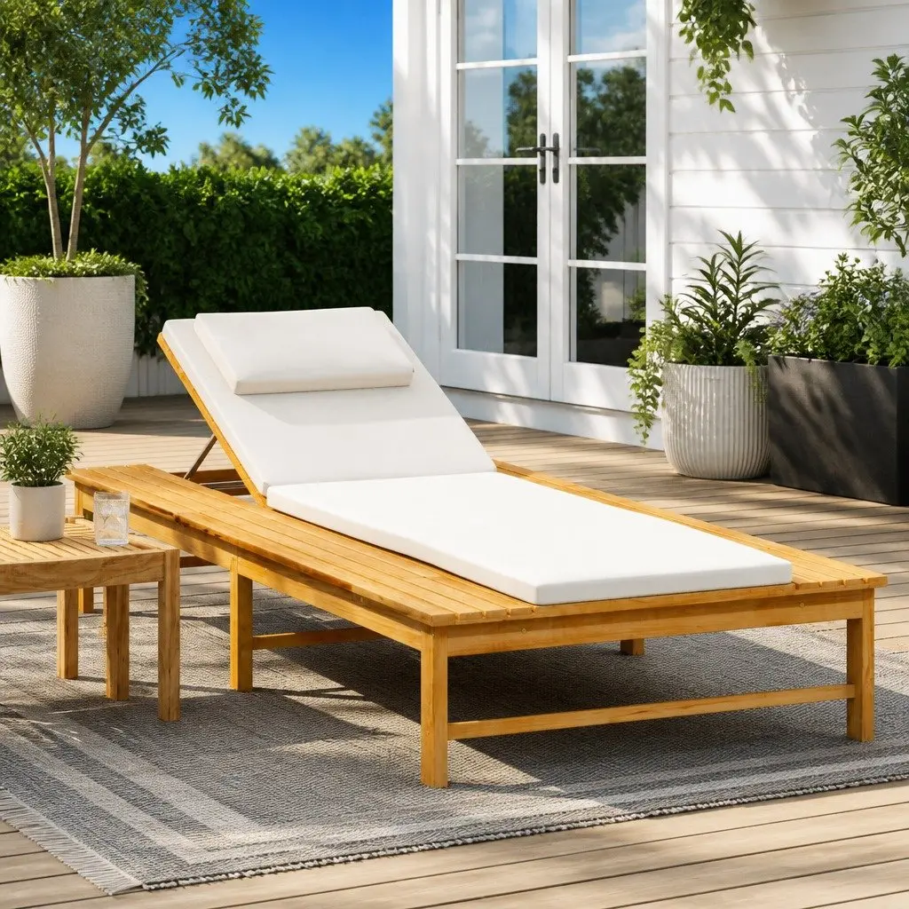 Wooden Sun Lounger with Cushions Included