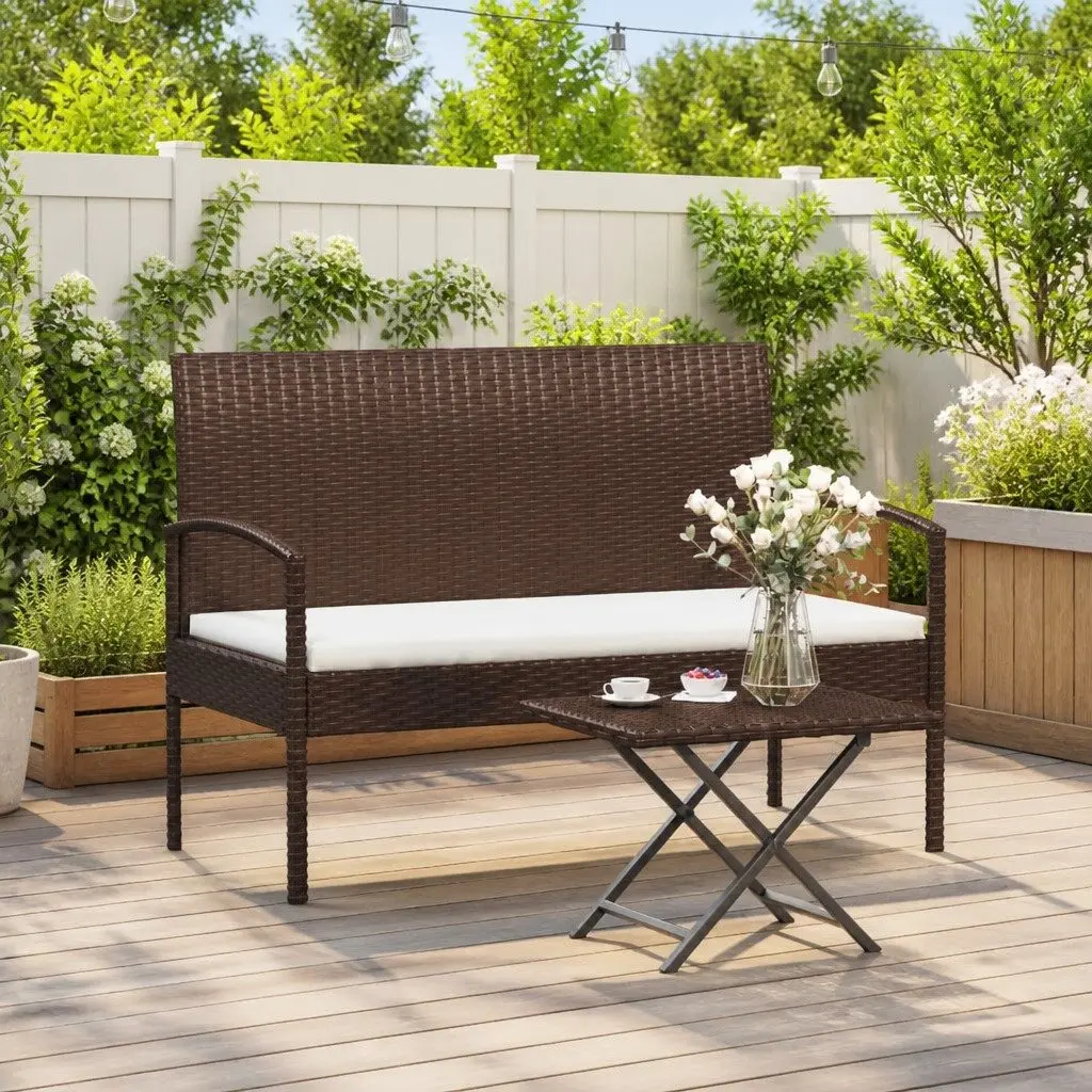 Garden Bench Outdoor Seating 105cm Brown Poly Rattan