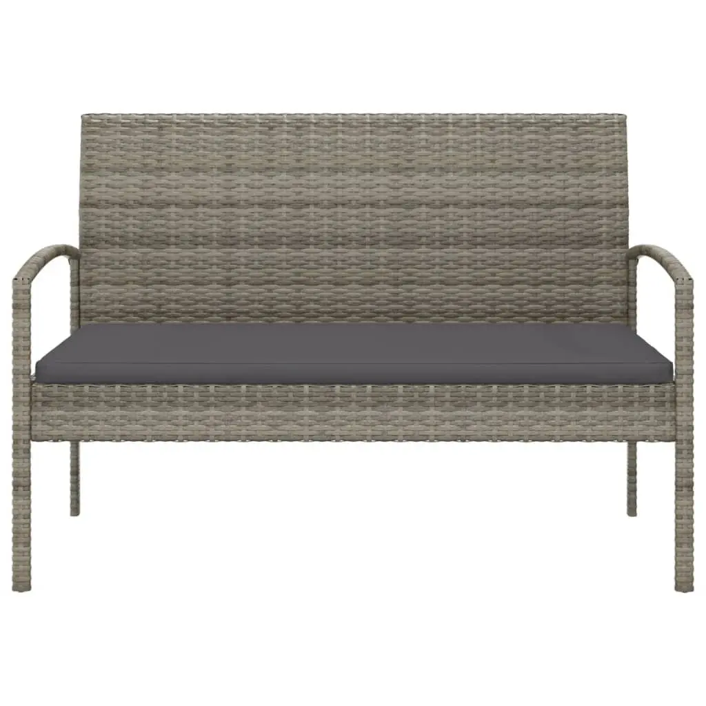 Garden Bench with Cushion Grey 105cm Outdoor Seating Poly Rattan Patio Chair