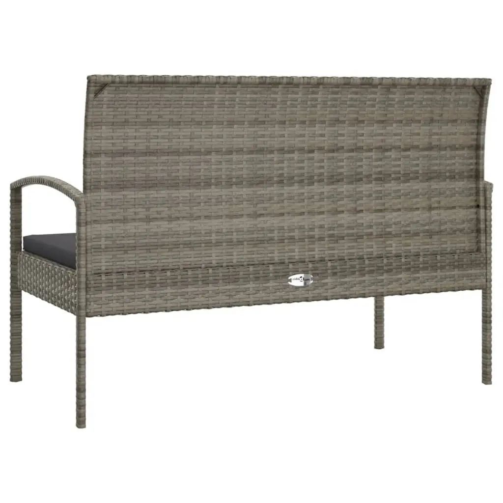 Garden Bench with Cushion Grey 105cm Outdoor Seating Poly Rattan Patio Chair
