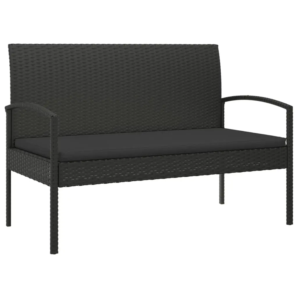 Garden Bench Black 105cm Outdoor Seating with Cushion Poly Rattan