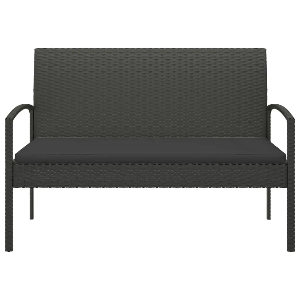Garden Bench Black 105cm Outdoor Seating with Cushion Poly Rattan