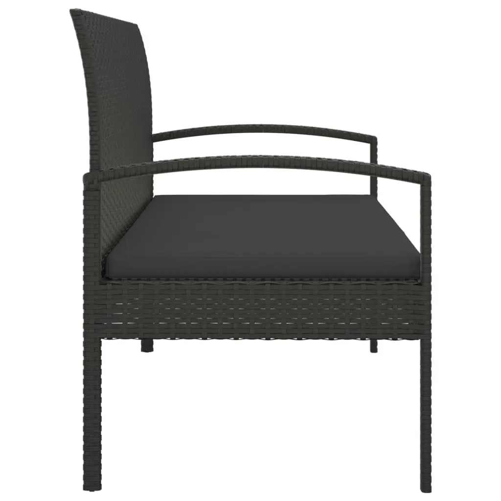 Garden Bench Black 105cm Outdoor Seating with Cushion Poly Rattan