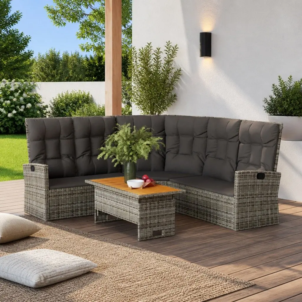 2 Piece Garden Lounge Set Outdoor Relaxation Grey PE Rattan with Cushions