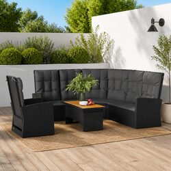Reliable Black Garden Lounge Set: 3 Pieces for Comfort