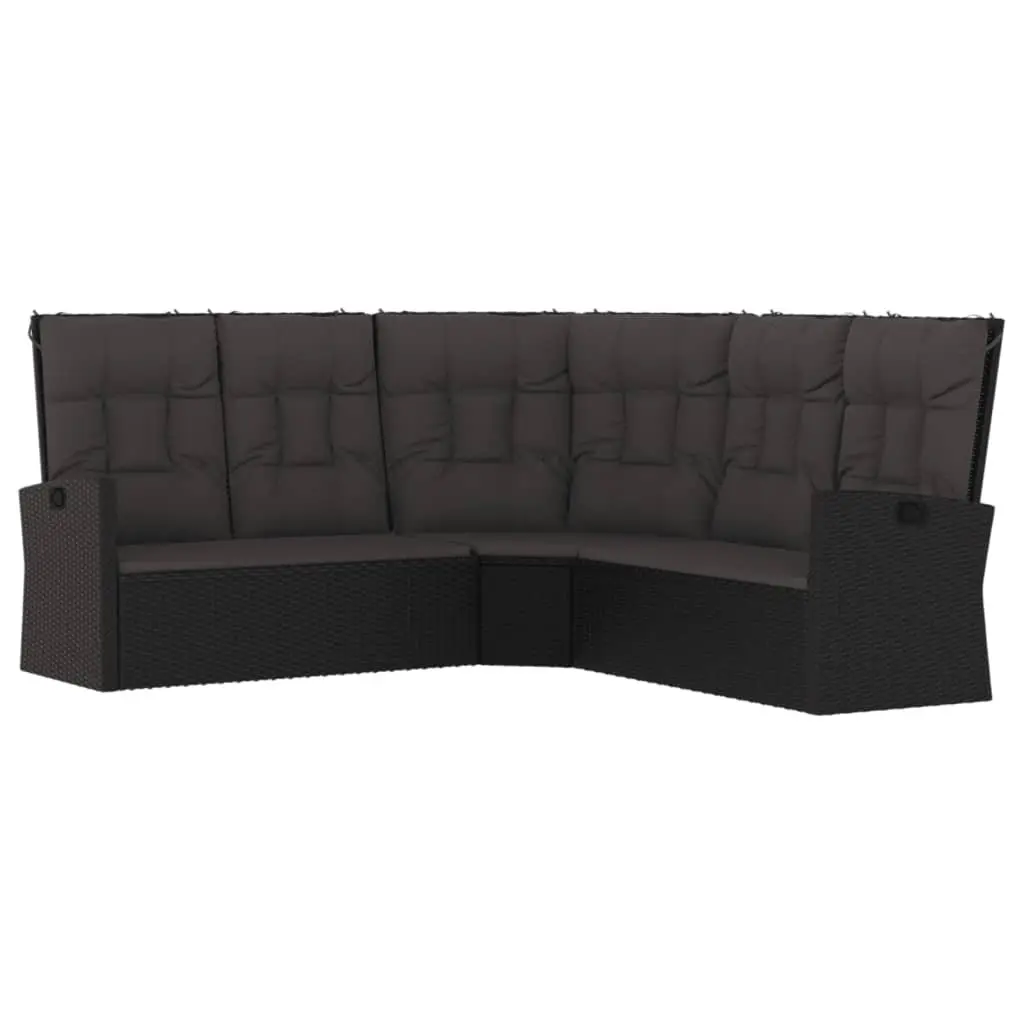 Garden Lounge Set Outdoor Furniture Adjustable Backrest Lift Up Tabletop 3 Piece Black Poly Rattan