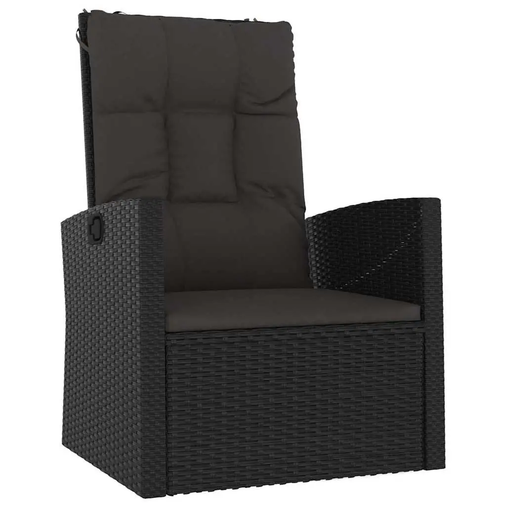 Garden Lounge Set Outdoor Furniture Adjustable Backrest Lift Up Tabletop 3 Piece Black Poly Rattan