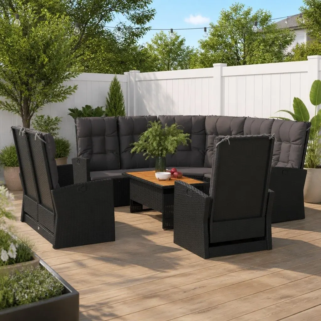 4 Piece Garden Lounge Set with Cushions Black Outdoor Patio Furniture
