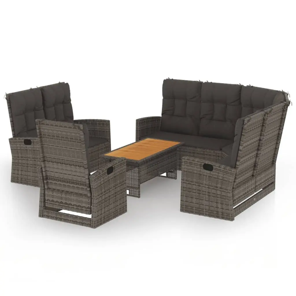 4 Piece Garden Lounge Set Outdoor Furniture with Cushions Grey Poly Rattan Patio