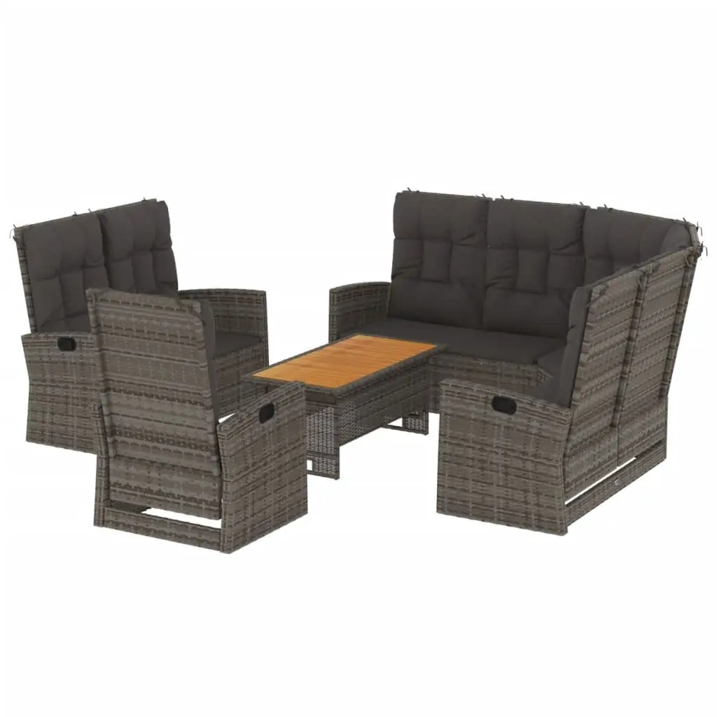 4 Piece Garden Lounge Set Outdoor Furniture with Cushions Grey Poly Rattan Patio