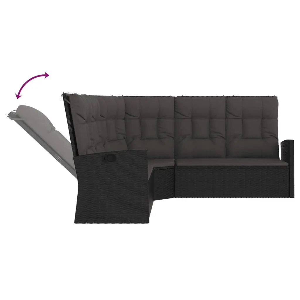 Reclining Corner Sofa Outdoor Garden Seating Black Poly Rattan