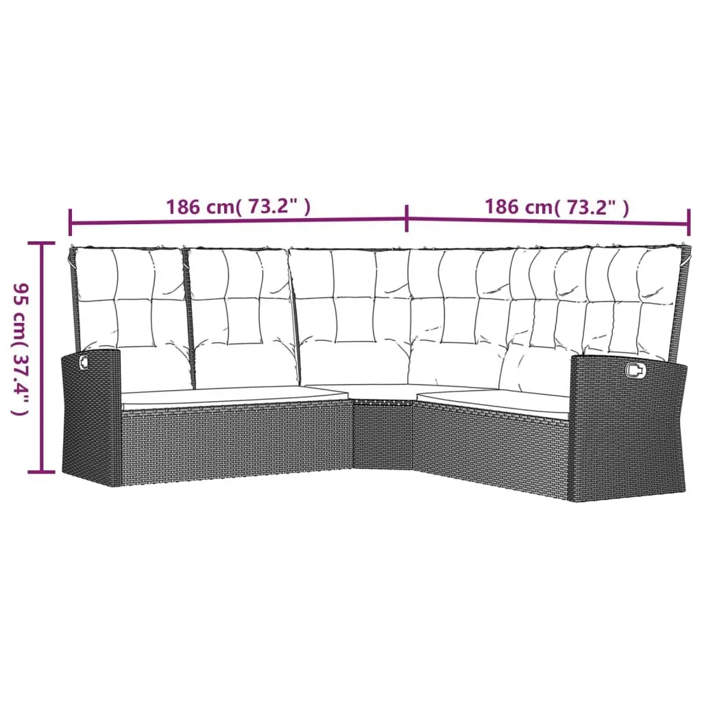 Reclining Corner Sofa Outdoor Garden Seating Black Poly Rattan