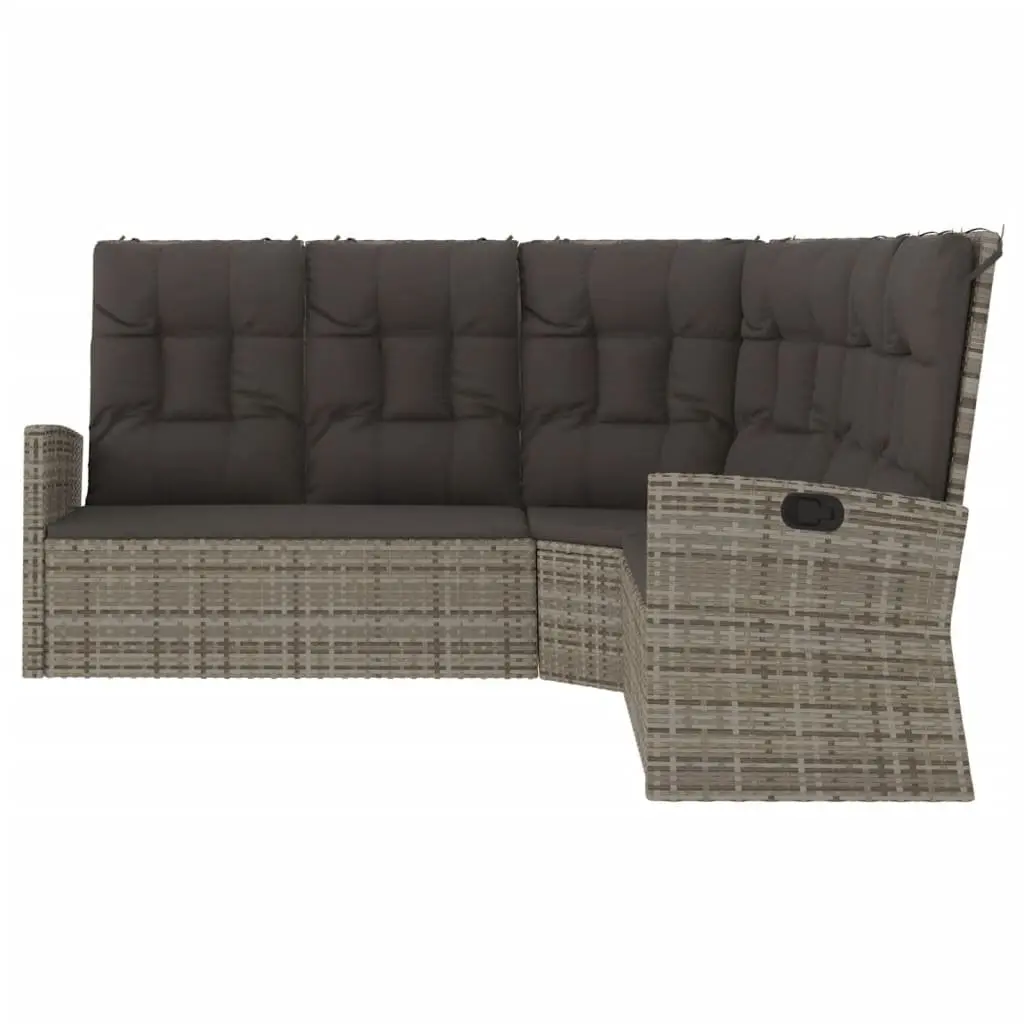 Reclining Corner Sofa with Cushions Grey Poly Rattan Outdoor Garden Seating