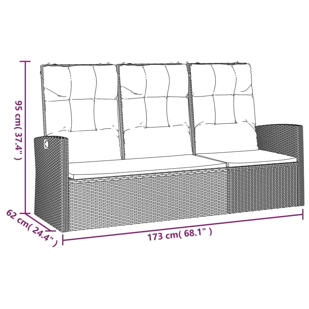 Outdoor Reclining Garden Bench with Cushions