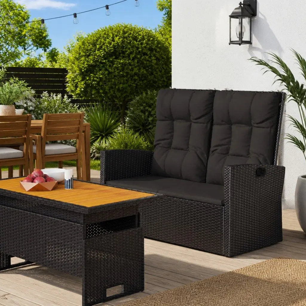 Reclining Garden Bench Outdoor Seating Adjustable Backrest 118cm Black