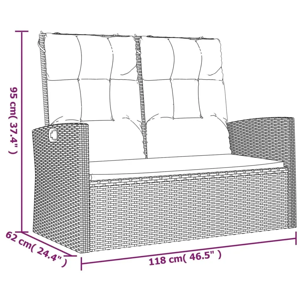 Reclining Garden Bench Outdoor Seating Adjustable Backrest 118cm Black